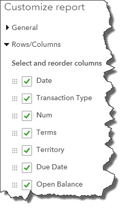 This is a partial list of the Column options in QuickBooks Online. You can also customize in multiple other ways.